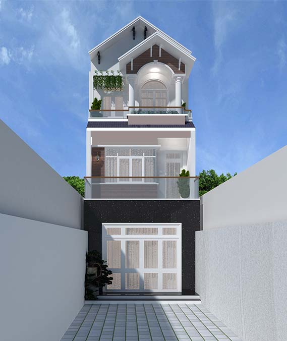 Thiết kế nhà phố 3 tầng hiện đại mái thái, nhà anh Phú