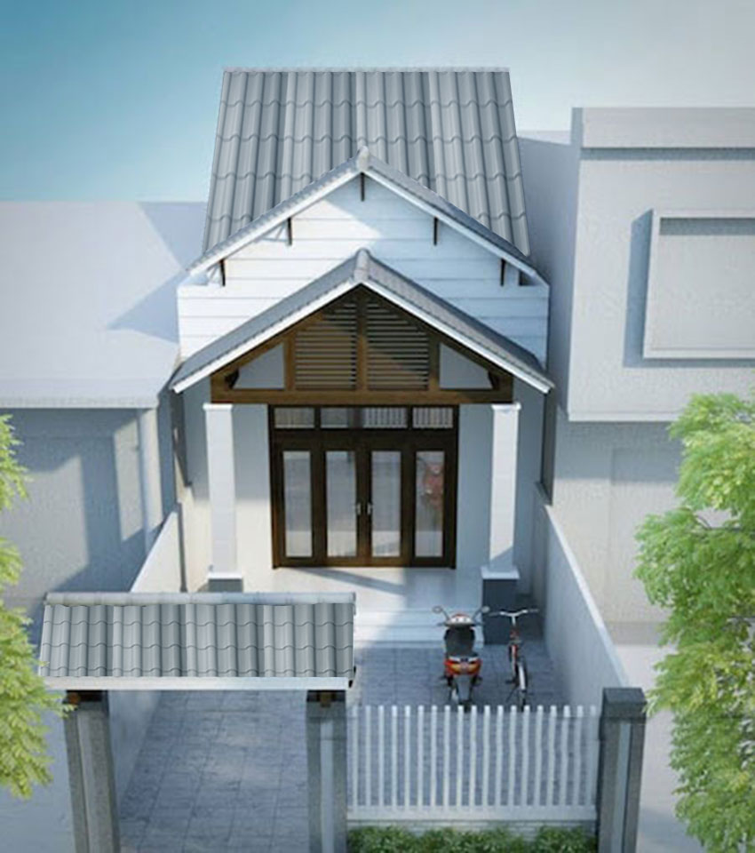 Thiết kế nhà ống 2 tầng mái tôn đẹp tiết kiệm chi phí tại Thái Bình